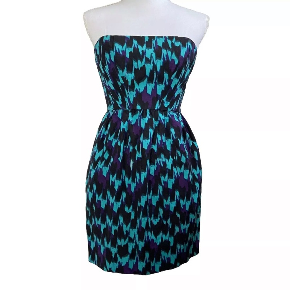 Shoshanna Strapless Black Teal Purple Dress 0 XS Prom Party Mardi Gras Y2K